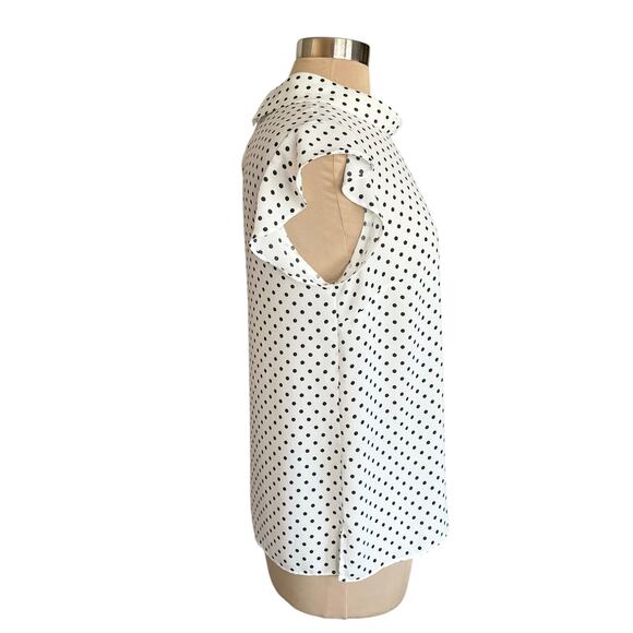 Vince Camuto White Black Polka Dot Flutter Sleeve Blouse SMALL Career Work Wear - Picture 5 of 10